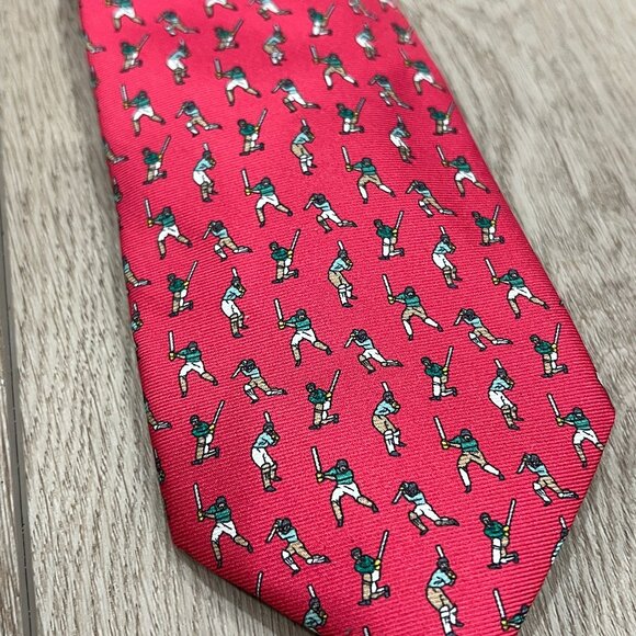 ETON Red Cricket Player Patterned Silk Tie - Picture 1 of 4